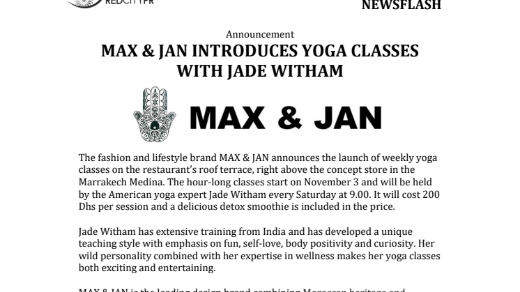 MAX & JAN INTRODUCES YOGA CLASSES WITH JADE WITHAM