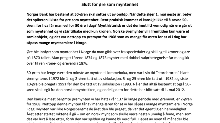 Slutt for øre som myntenhet