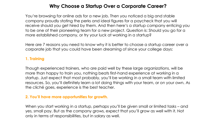 Why Choose A Startup Over A Corporate Career? 