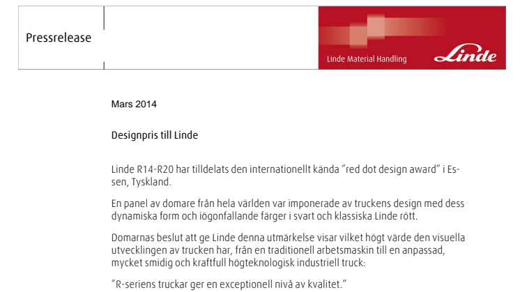 Designpris till Linde