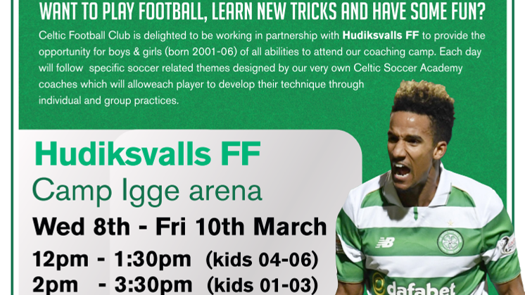 Celtic & HuFF Pre-season Academy 8-10 mars, Camp Igge Arena! För tjejer och killar födda 01-06.