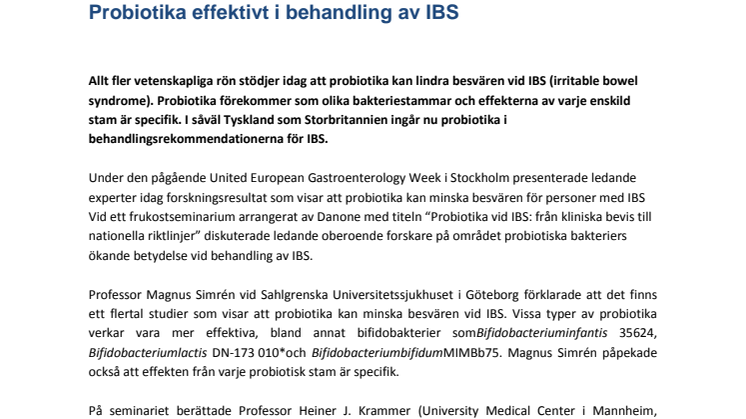 Probiotika effektivt i behandling av IBS