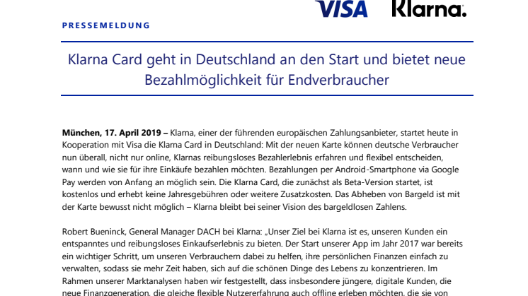 Klarna Card geht in Deutschland an den Start und bietet neue Bezahlmöglichkeit für Endverbraucher