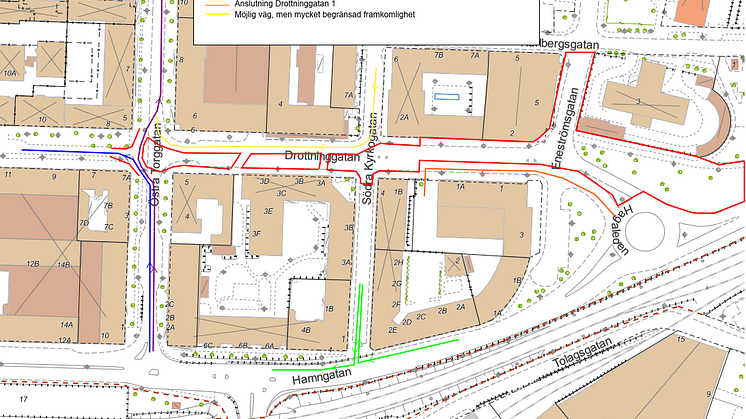 Kartbild omledning Östra torggatan_drottninggatan_aug23