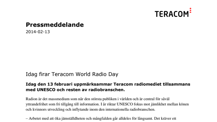 Idag firar Teracom World Radio Day