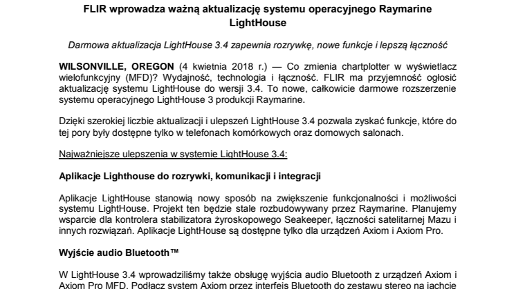 Raymarine: FLIR wprowadza ważną aktualizację systemu operacyjnego Raymarine LightHouse