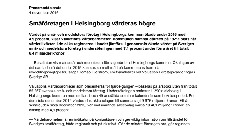 Värdebarometern 2015 Helsingborgs kommun