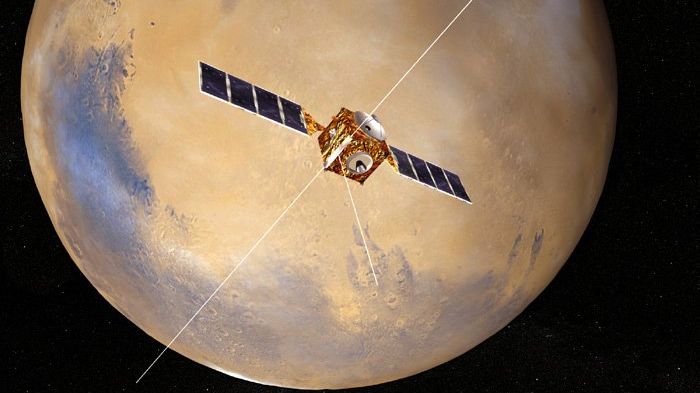 Mars Express med IRF-instrumentet ASPERA-3 befinner sig i omlopp kring Mars sedan 18 år tillbaka. Under februari välkomnas fler rymdsonder till Mars. Foto: ESA