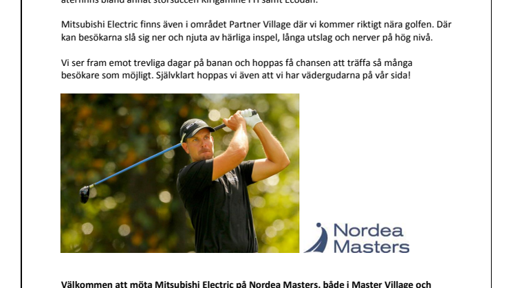 Mitsubishi Electric medverkar på Nordea Masters i Malmö!