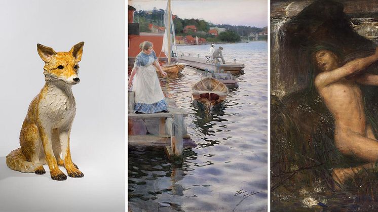 Frida Fjellman, Skulptur "Räv"; Anders Zorn, Vågskvalp; Ernst Josephson, Näcken. Foto: Nationalmuseum och Statens Museum for Kunst.