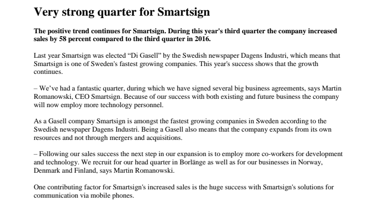 Very strong quarter for Smartsign