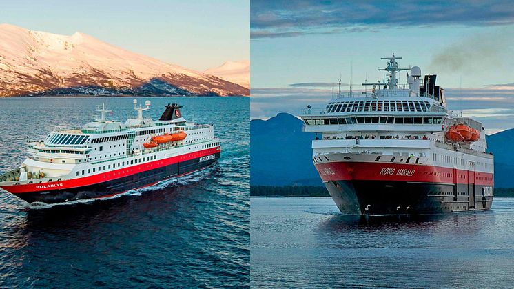 MS Polarlys and MS Kong Harald, our newly refurbished ships PHOTO: ØRJAN BERTELSEN AND GIANCARLO CASTRICHELLA (GUEST IMAGE)