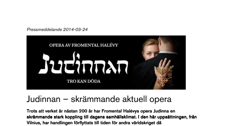 Judinnan – skrämmande aktuell opera