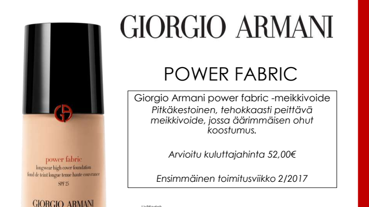 Giorgio Armani Power Fabric-meikkivoide lehdistötiedote 012017