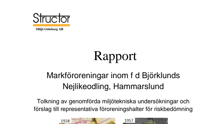 Rapport - Markföroreningar inom fd Björklunds Nejlikeodling, Hammarslund