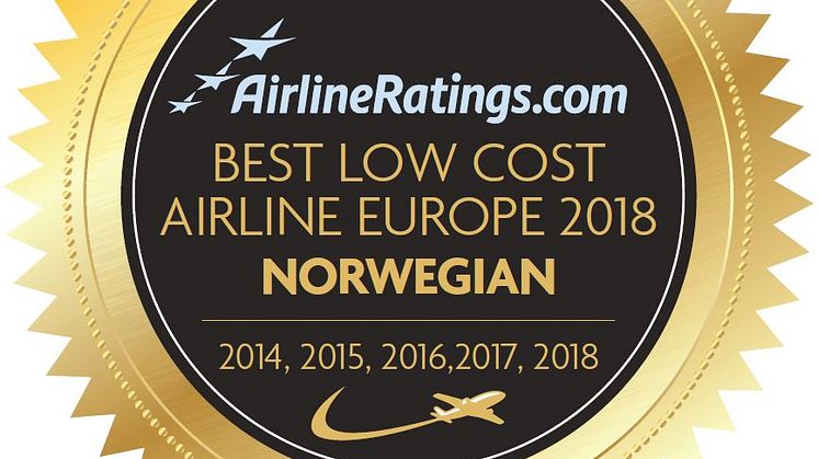 Norwegian kåret til Europas beste lavprisselskap femte år på rad av AirlineRatings.com