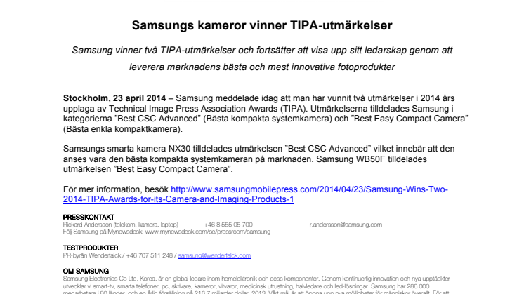 Samsungs kameror vinner TIPA-utmärkelser 