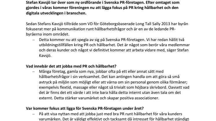 Stefan Kavsjö ny ordförande i Svenska PR-företagen