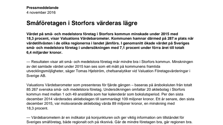 Värdebarometern 2015 Storfors kommun