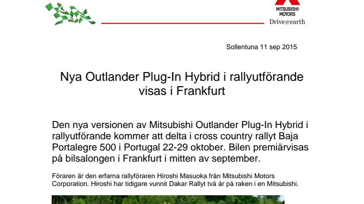 Nya Outlander Plug-In Hybrid i rallyutförande visas i Frankfurt