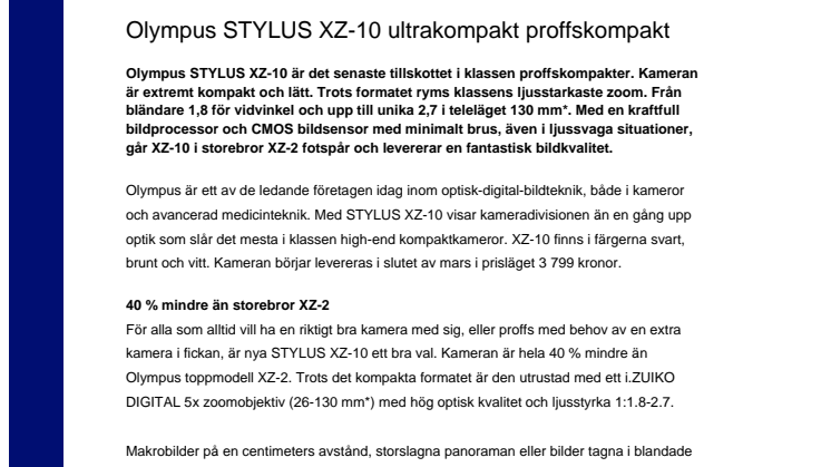 Olympus STYLUS XZ-10 ultrakompakt proffskompakt