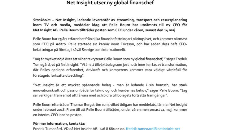 Net Insight utser ny global finanschef
