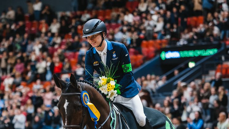 André Brandt segrade i finalen av Lövsta Future Challenge Jumping U25 2023, foto Johan Lilja