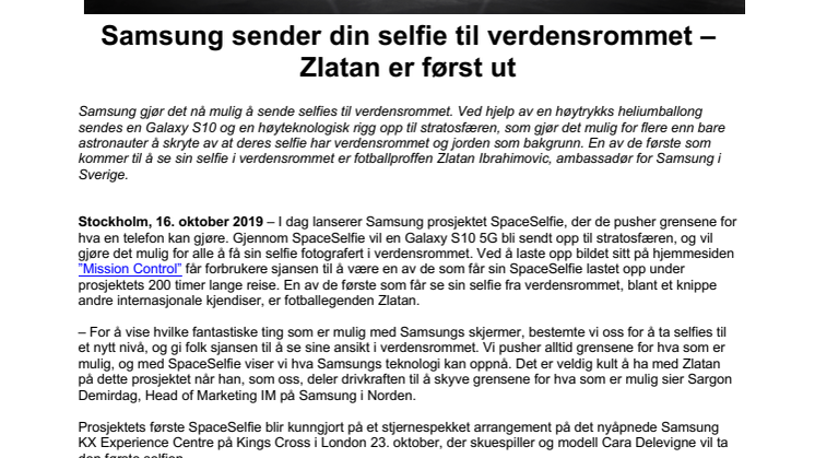 Samsung sender din selfie til verdensrommet – Zlatan er først ut