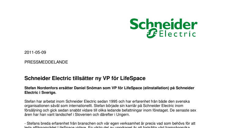 Schneider Electric tillsätter ny VP för LifeSpace