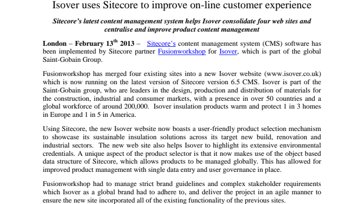 Isover uses Sitecore to improve on-line customer experience