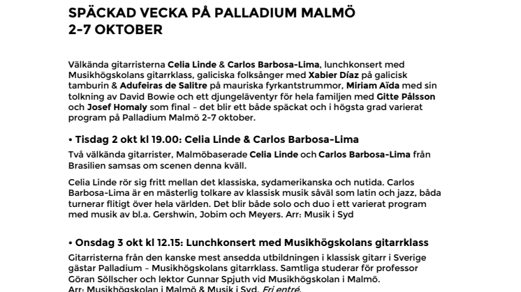 Späckad vecka på Palladium Malmö 2-7 oktober!