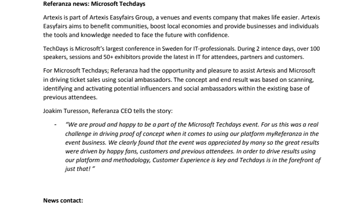 Microsoft Techdays & Artexis - Referanza news 