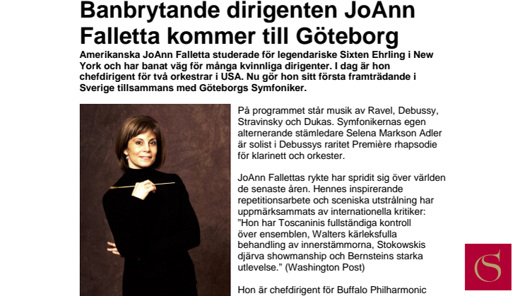 Banbrytande dirigenten JoAnn Falletta kommer till Göteborg 