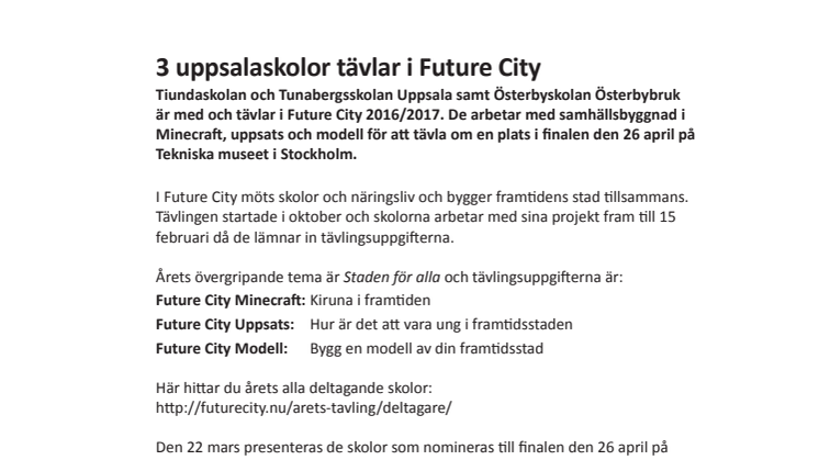 3 upplandsskolor tävlar i Future City