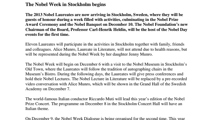 The Nobel Week in Stockholm begins