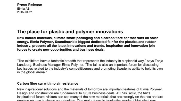 The place for plastic and polymer innovations