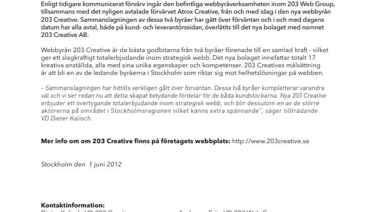 203 Creative går live - nytänkande komplett byrå inom strategisk webb