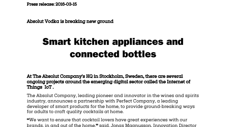 Smart kitchen appliances and connected bottles