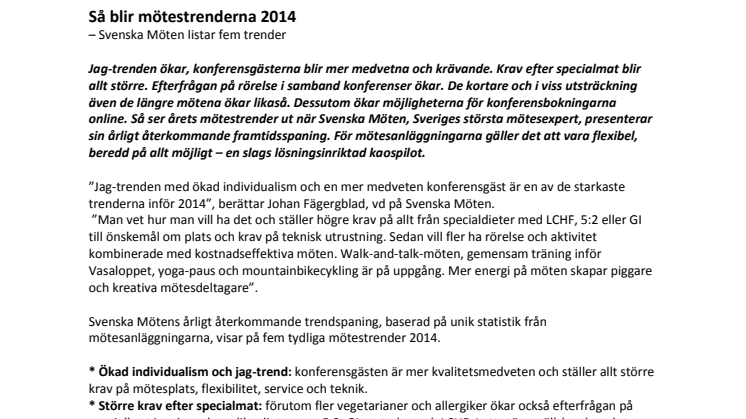 Årets Mötestrender 2014  – Svenska Möten listar fem trender