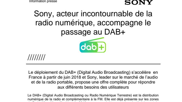 Sony, acteur incontournable de la radio numérique, accompagne le passage au DAB+