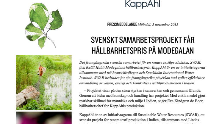 KappAhl: Svenskt samarbetsprojekt får hållbarhetspris på Modegalan