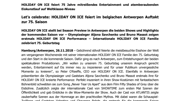 Let’s celebrate: HOLIDAY ON ICE feiert im belgischen Antwerpen Auftakt zur 75. Saison