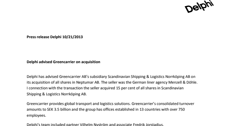 Delphi advised Greencarrier on acquisition