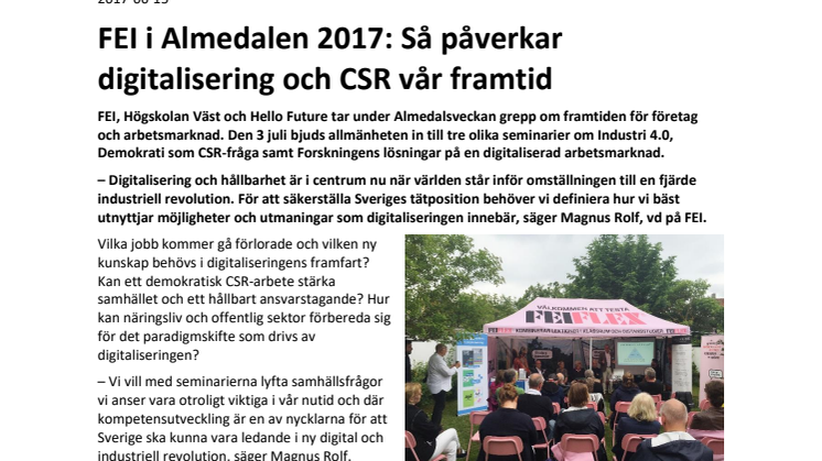 FEI i Almedalen 2017: Så påverkar digitalisering och CSR vår framtid