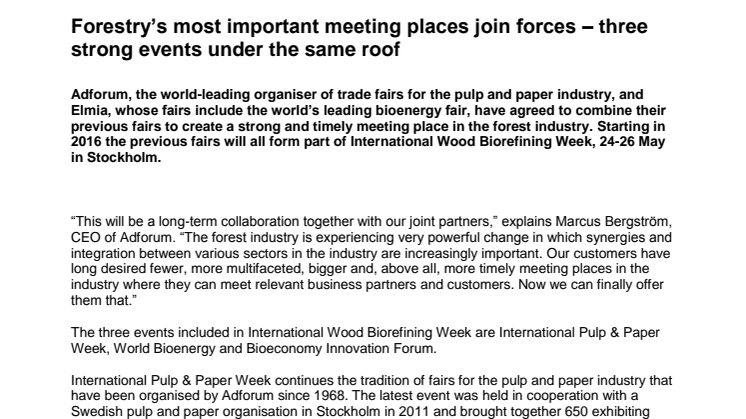 ​Forestry’s most important meeting places join forces – three strong events under the same roof