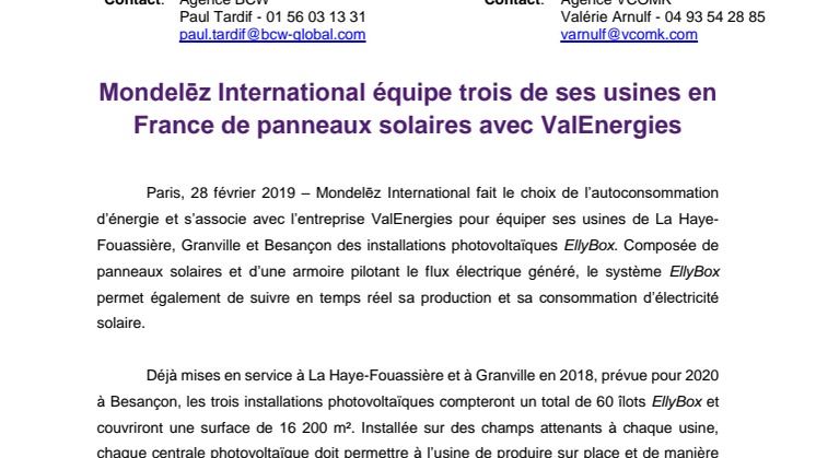 Mondelēz International équipe trois de ses usines en France de panneaux solaires avec ValEnergies