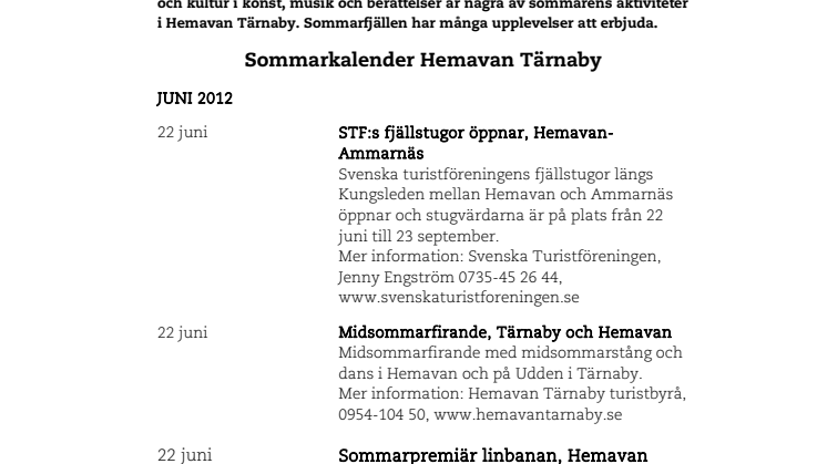 Sommarkalender Hemavan Tärnaby