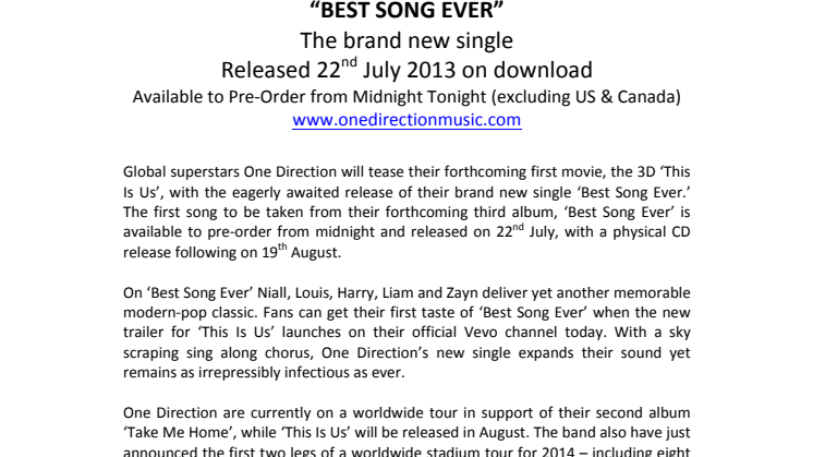 Ny singel fra One Direction, pre-order åpner ved midnatt