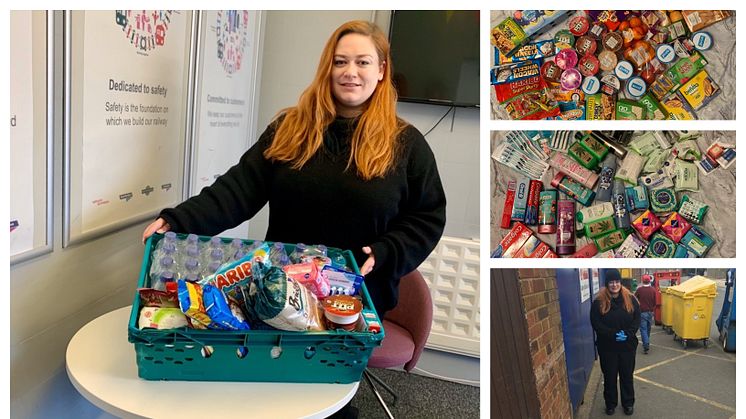 Thameslink's Eloise Rowan with donations for Luton and Dunstable Hospital - SEPARATE IMAGES AVAILABLE TO DOWNLOAD BELOW