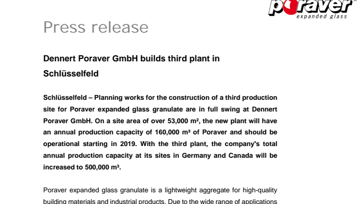 Dennert Poraver GmbH builds third plant in Schlüsselfeld